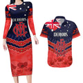 Custom Demons Football Couples Matching Long Sleeve Bodycon Dress and Hawaiian Shirt ANZAC Lest We Forget