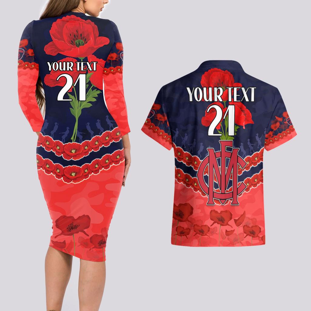 Custom Demons Football Couples Matching Long Sleeve Bodycon Dress and Hawaiian Shirt ANZAC Lest We Forget