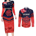 Custom Demons Football Couples Matching Long Sleeve Bodycon Dress and Long Sleeve Button Shirt ANZAC Lest We Forget