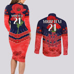 Custom Demons Football Couples Matching Long Sleeve Bodycon Dress and Long Sleeve Button Shirt ANZAC Lest We Forget