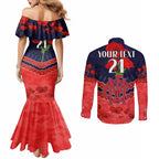 Custom Demons Football Couples Matching Mermaid Dress and Long Sleeve Button Shirt ANZAC Lest We Forget