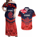 Custom Demons Football Couples Matching Off Shoulder Maxi Dress and Hawaiian Shirt ANZAC Lest We Forget