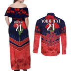Custom Demons Football Couples Matching Off Shoulder Maxi Dress and Long Sleeve Button Shirt ANZAC Lest We Forget