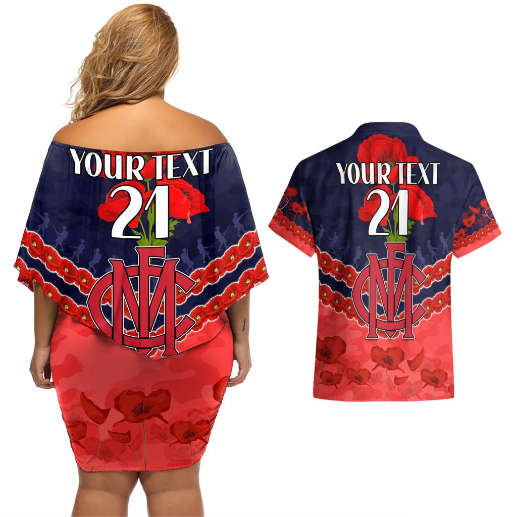 Custom Demons Football Couples Matching Off Shoulder Short Dress and Hawaiian Shirt ANZAC Lest We Forget