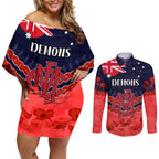 Custom Demons Football Couples Matching Off Shoulder Short Dress and Long Sleeve Button Shirt ANZAC Lest We Forget