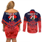Custom Demons Football Couples Matching Off Shoulder Short Dress and Long Sleeve Button Shirt ANZAC Lest We Forget