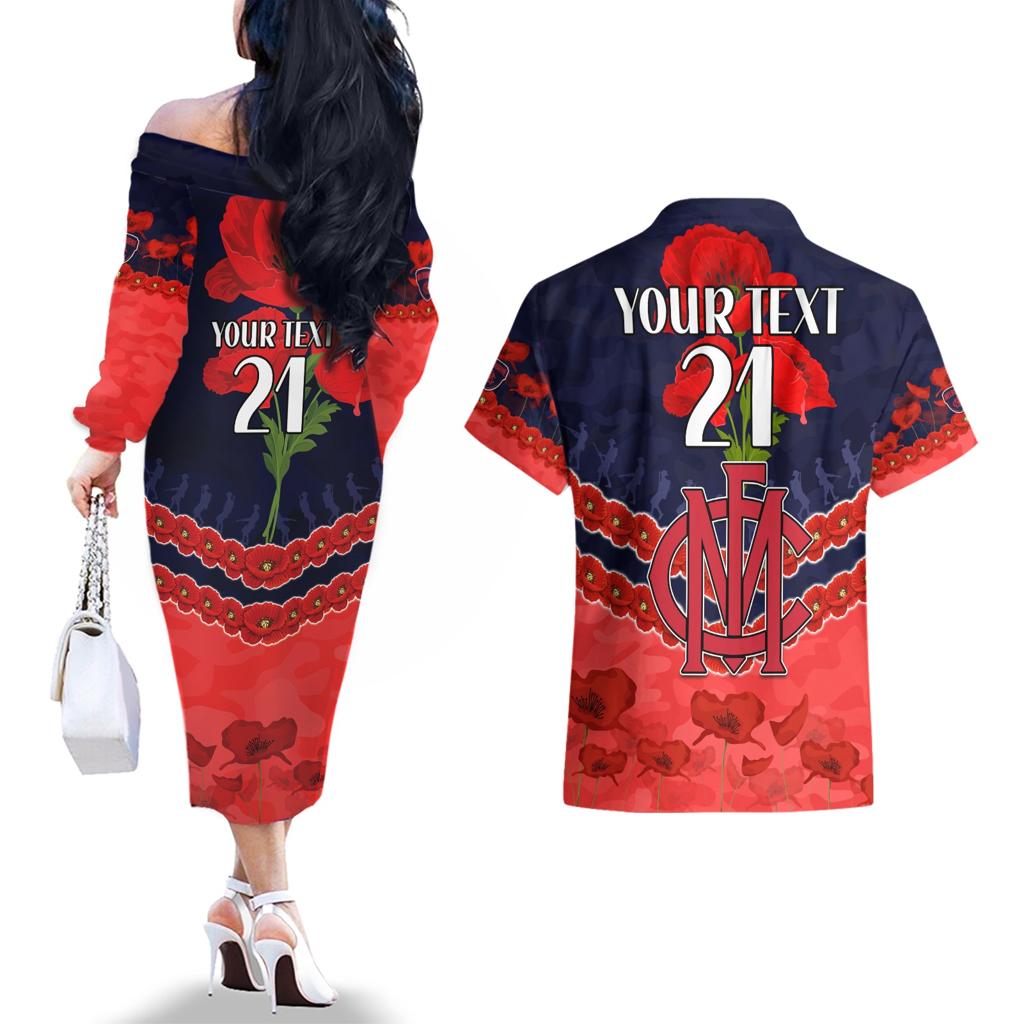Custom Demons Football Couples Matching Off The Shoulder Long Sleeve Dress and Hawaiian Shirt ANZAC Lest We Forget