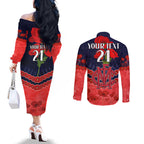 Custom Demons Football Couples Matching Off The Shoulder Long Sleeve Dress and Long Sleeve Button Shirt ANZAC Lest We Forget