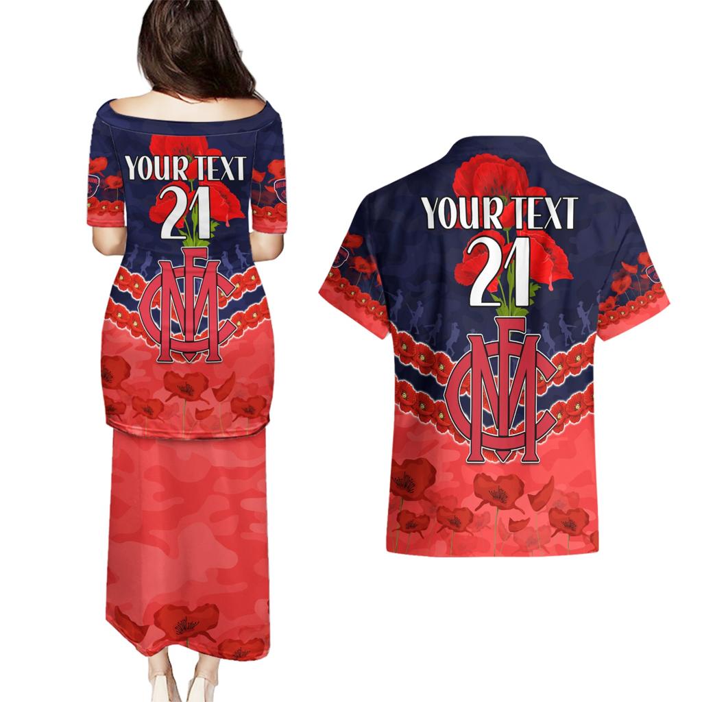 Custom Demons Football Couples Matching Puletasi and Hawaiian Shirt ANZAC Lest We Forget