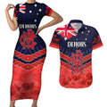 Custom Demons Football Couples Matching Short Sleeve Bodycon Dress and Hawaiian Shirt ANZAC Lest We Forget