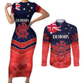 Custom Demons Football Couples Matching Short Sleeve Bodycon Dress and Long Sleeve Button Shirt ANZAC Lest We Forget