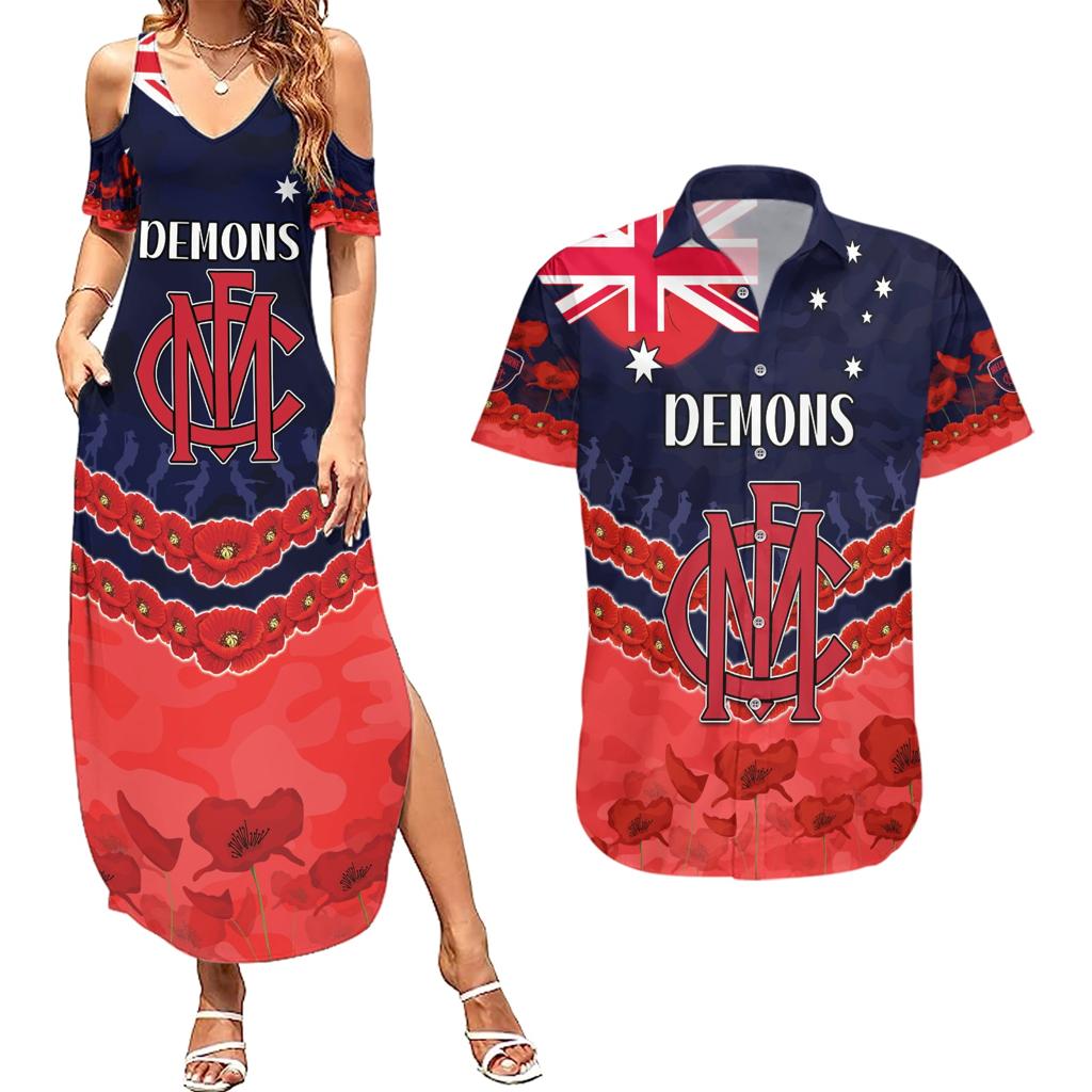 Custom Demons Football Couples Matching Summer Maxi Dress and Hawaiian Shirt ANZAC Lest We Forget