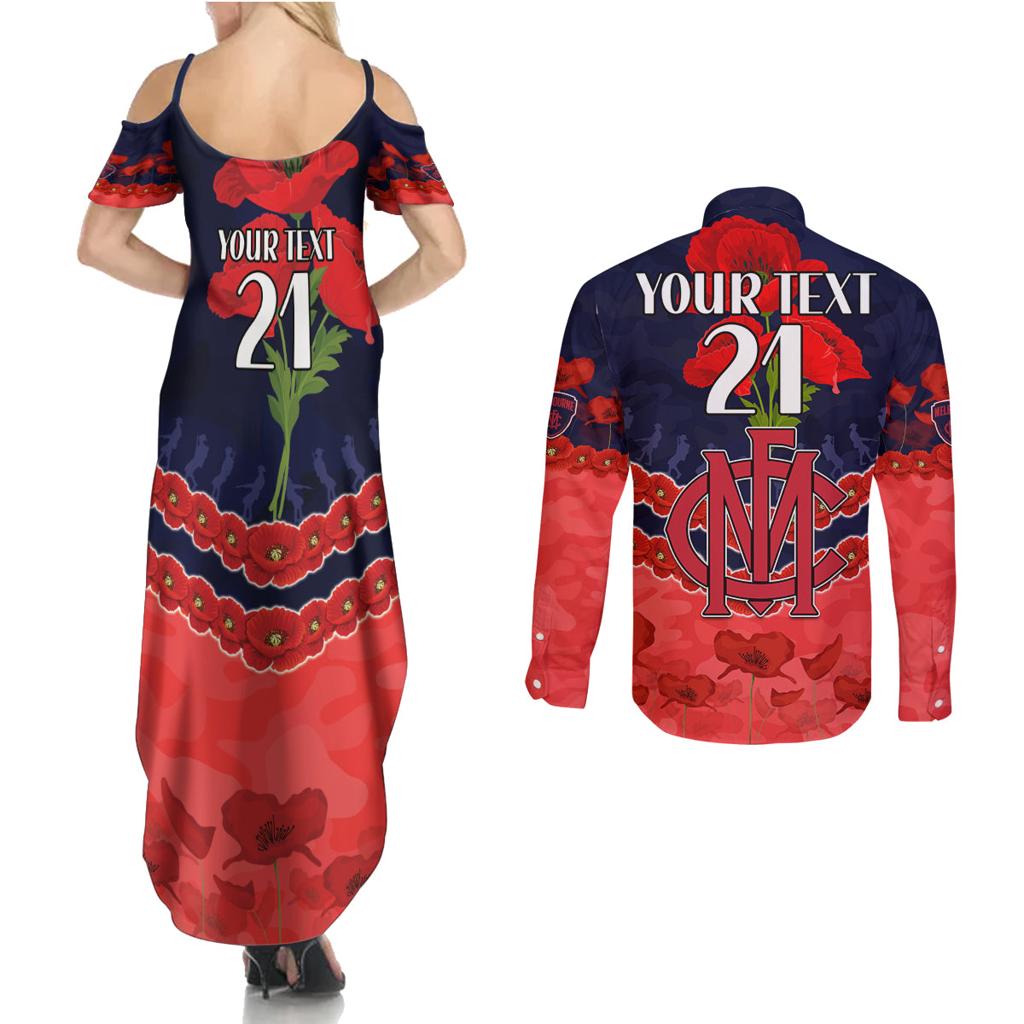 Custom Demons Football Couples Matching Summer Maxi Dress and Long Sleeve Button Shirt ANZAC Lest We Forget