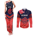 Custom Demons Football Couples Matching Tank Maxi Dress and Long Sleeve Button Shirt ANZAC Lest We Forget