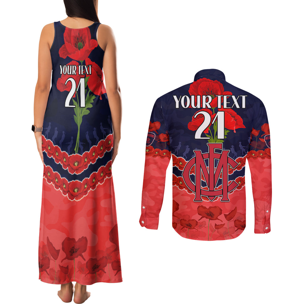 Custom Demons Football Couples Matching Tank Maxi Dress and Long Sleeve Button Shirt ANZAC Lest We Forget
