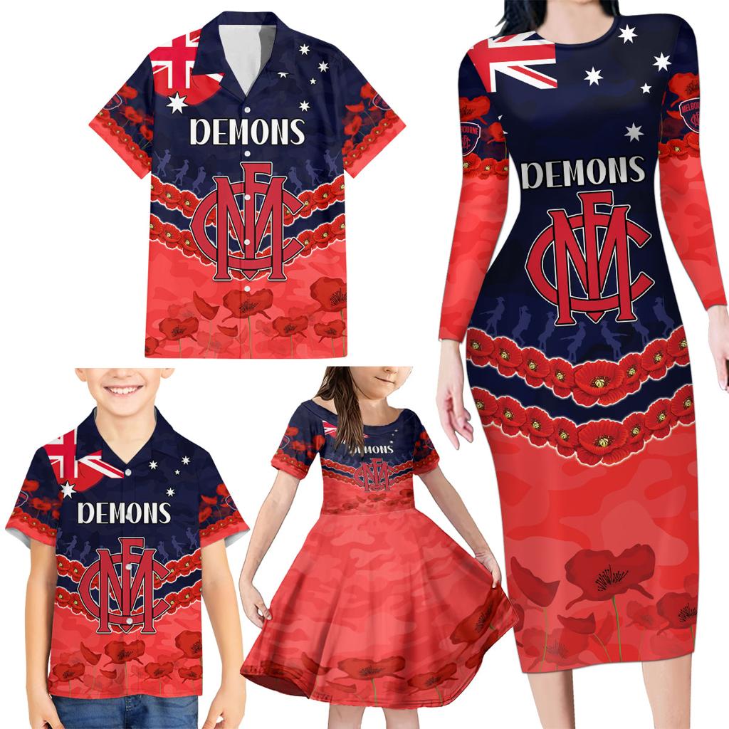 Custom Demons Football Family Matching Long Sleeve Bodycon Dress and Hawaiian Shirt ANZAC Lest We Forget