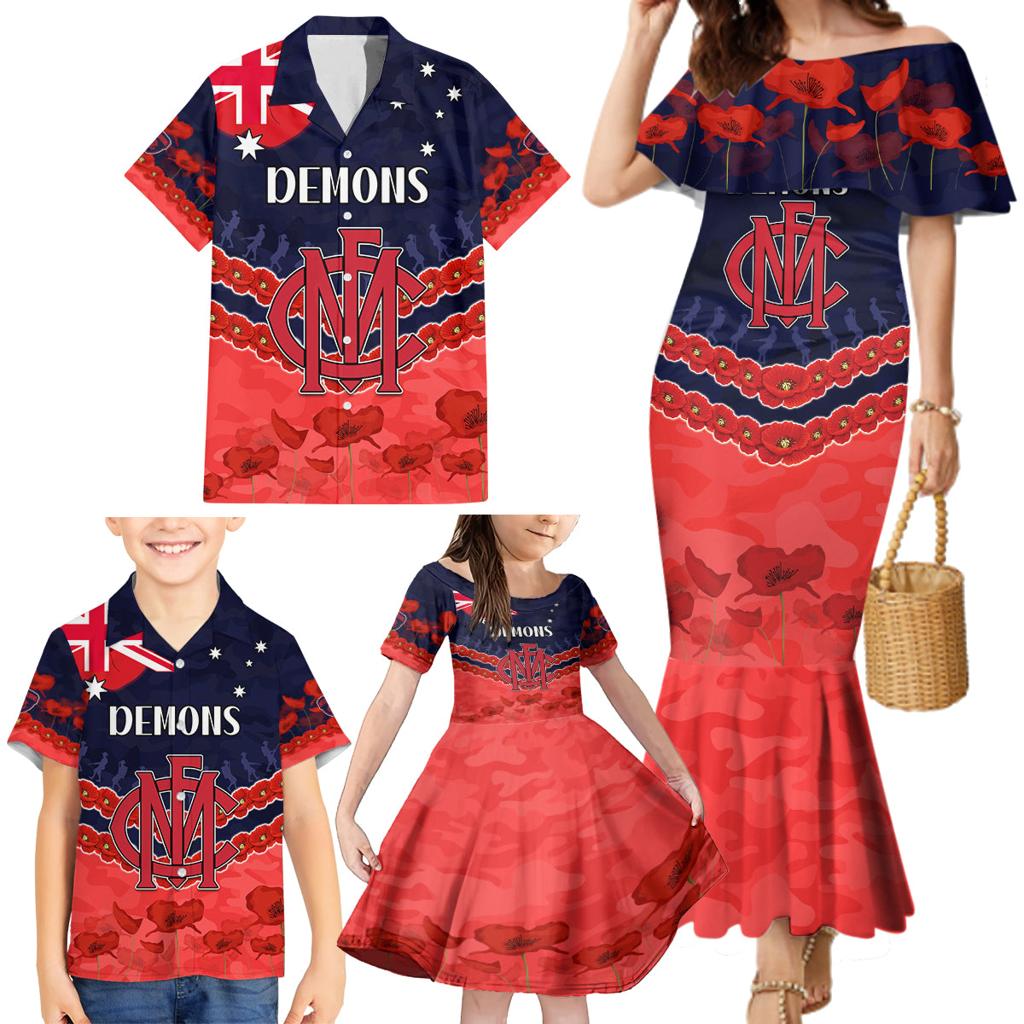 Custom Demons Football Family Matching Mermaid Dress and Hawaiian Shirt ANZAC Lest We Forget