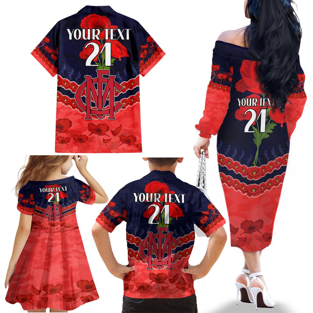 Custom Demons Football Family Matching Off The Shoulder Long Sleeve Dress and Hawaiian Shirt ANZAC Lest We Forget