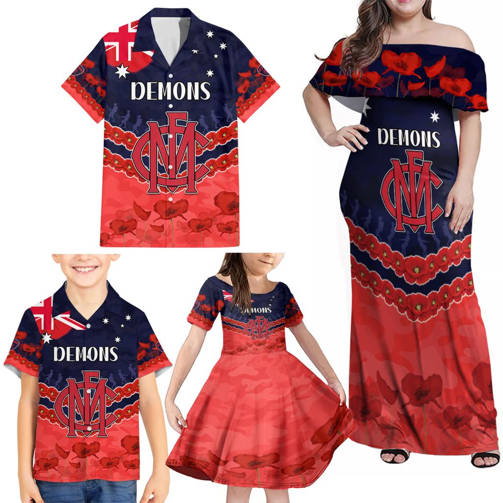 Custom Demons Football Family Matching Off Shoulder Maxi Dress and Hawaiian Shirt ANZAC Lest We Forget