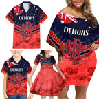 Custom Demons Football Family Matching Off Shoulder Short Dress and Hawaiian Shirt ANZAC Lest We Forget