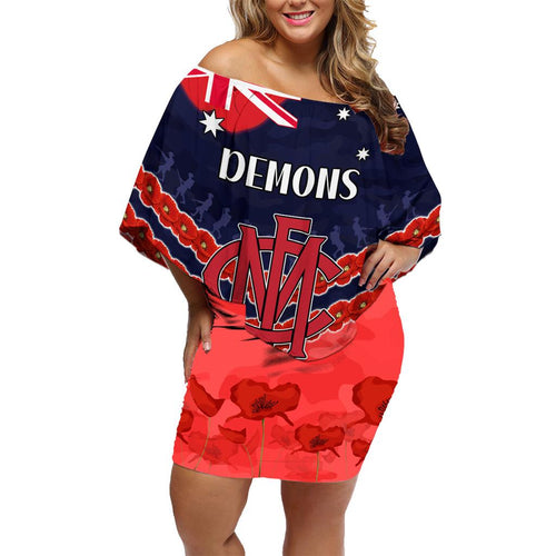 Custom Demons Football Family Matching Off Shoulder Short Dress and Hawaiian Shirt ANZAC Lest We Forget