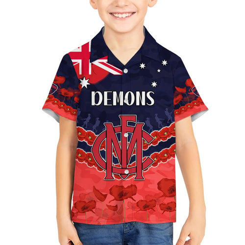 Custom Demons Football Family Matching Off Shoulder Short Dress and Hawaiian Shirt ANZAC Lest We Forget