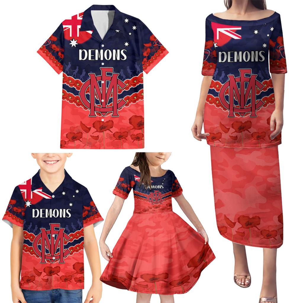 Custom Demons Football Family Matching Puletasi and Hawaiian Shirt ANZAC Lest We Forget
