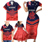 Custom Demons Football Family Matching Short Sleeve Bodycon Dress and Hawaiian Shirt ANZAC Lest We Forget