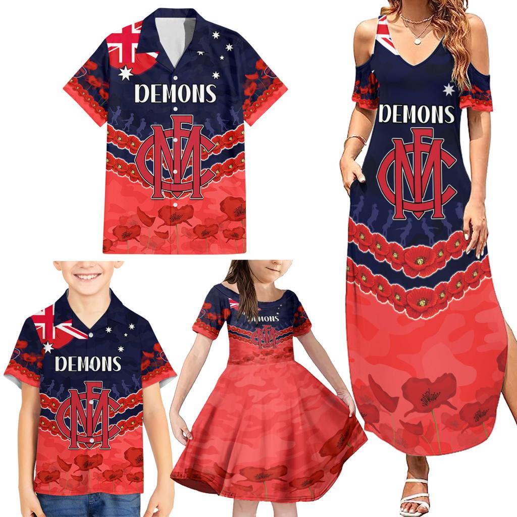 Custom Demons Football Family Matching Summer Maxi Dress and Hawaiian Shirt ANZAC Lest We Forget