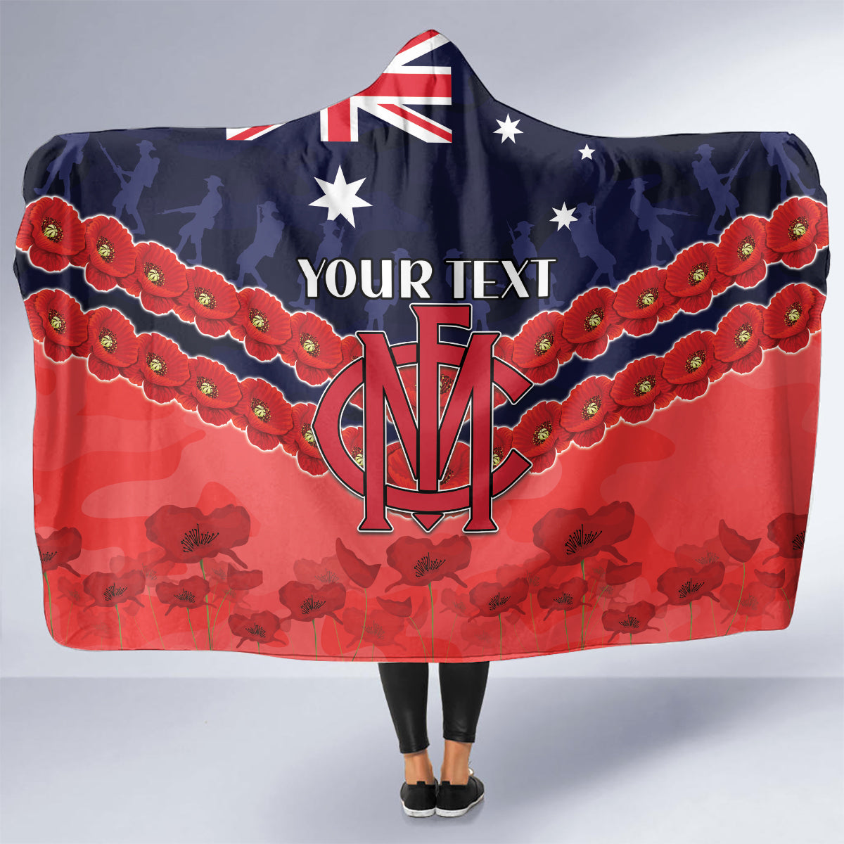Custom Demons Football Hooded Blanket ANZAC Lest We Forget
