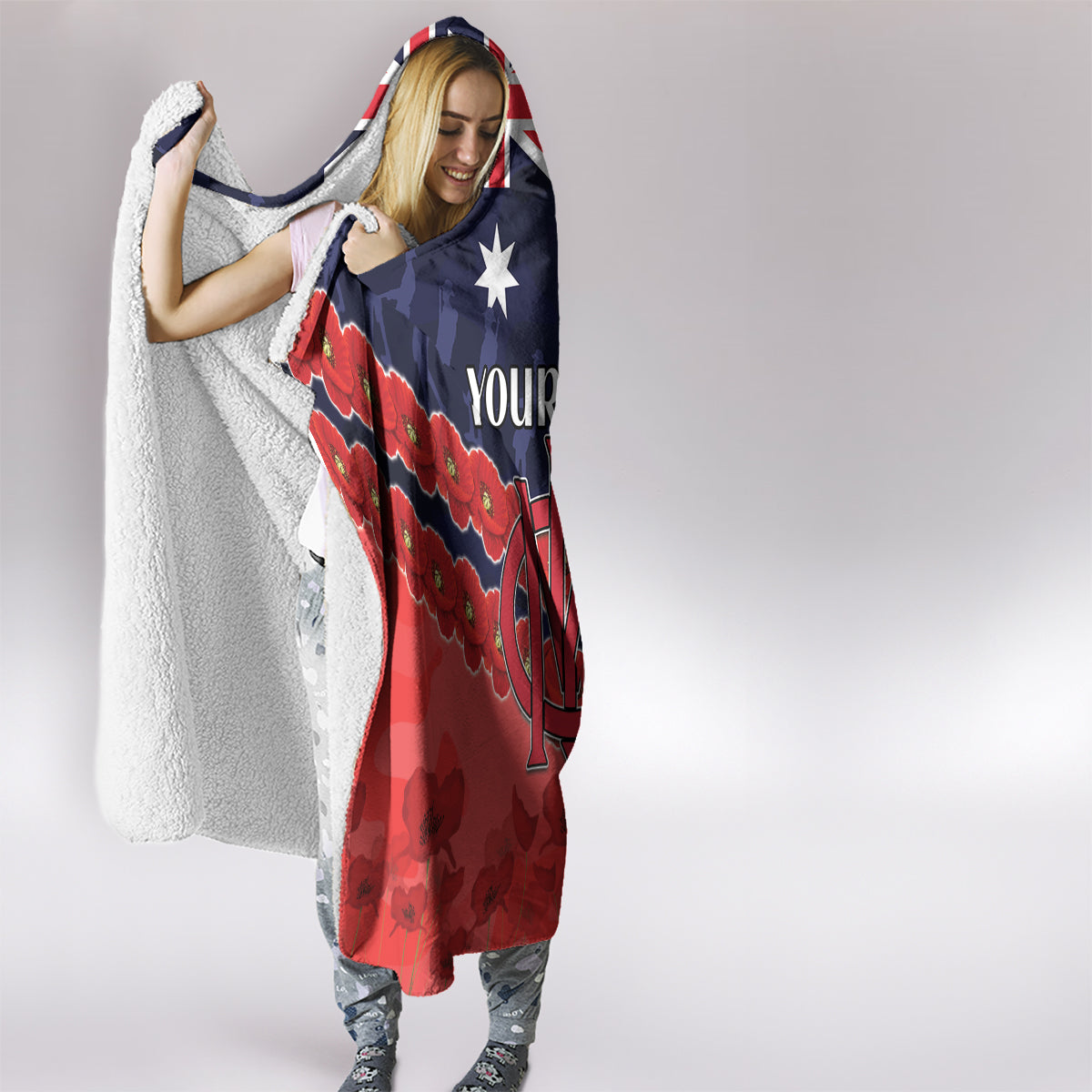 Custom Demons Football Hooded Blanket ANZAC Lest We Forget