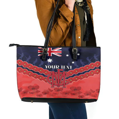 Custom Demons Football Leather Tote Bag ANZAC Lest We Forget