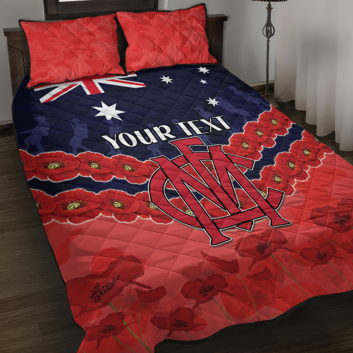 Custom Demons Football Quilt Bed Set ANZAC Lest We Forget