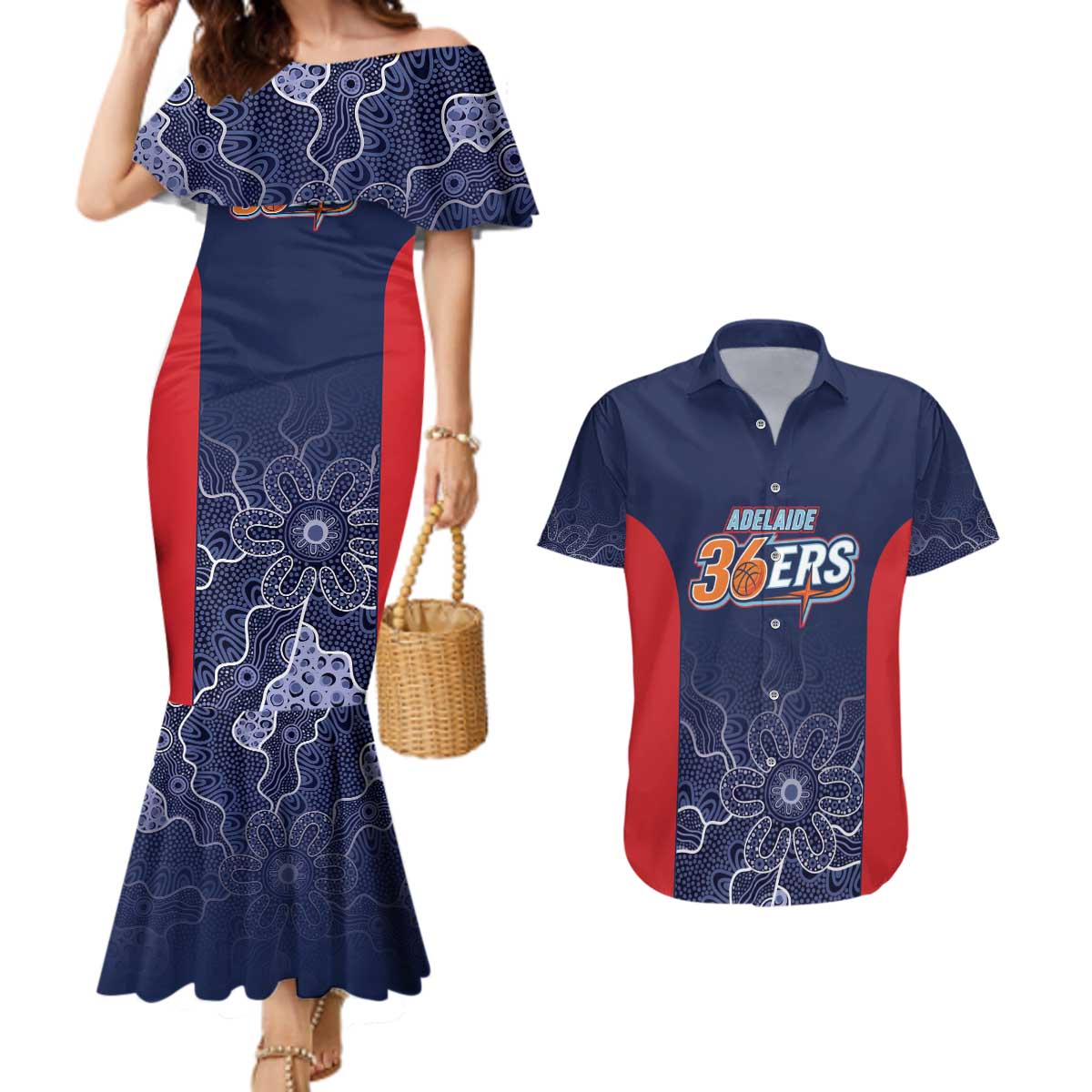 Basketball Custom Adelaide Couples Matching Mermaid Dress and Hawaiian Shirt Simple Australian Dot Art - Aussie Hoodie