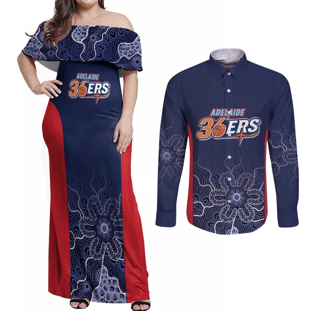 Basketball Custom Adelaide Couples Matching Off Shoulder Maxi Dress and Long Sleeve Button Shirt Simple Australian Dot Art - Aussie Hoodie