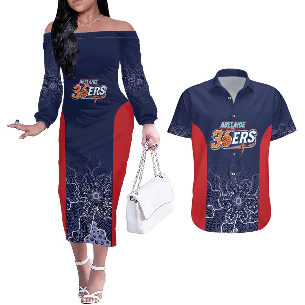 Basketball Custom Adelaide Couples Matching Off The Shoulder Long Sleeve Dress and Hawaiian Shirt Simple Australian Dot Art - Aussie Hoodie