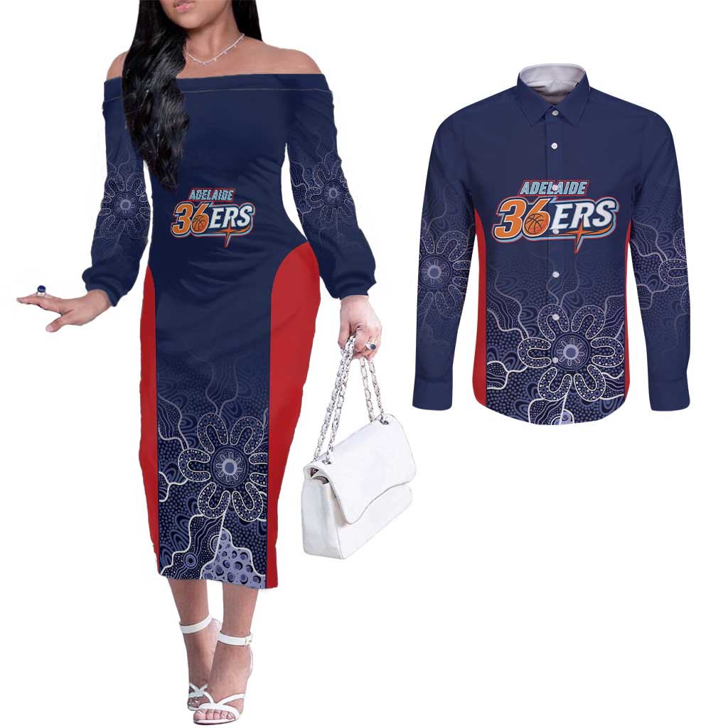 Basketball Custom Adelaide Couples Matching Off The Shoulder Long Sleeve Dress and Long Sleeve Button Shirt Simple Australian Dot Art - Aussie Hoodie