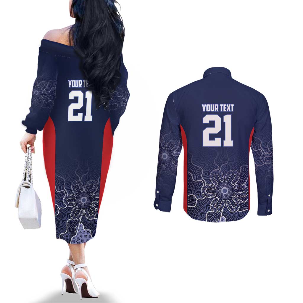 Basketball Custom Adelaide Couples Matching Off The Shoulder Long Sleeve Dress and Long Sleeve Button Shirt Simple Australian Dot Art - Aussie Hoodie