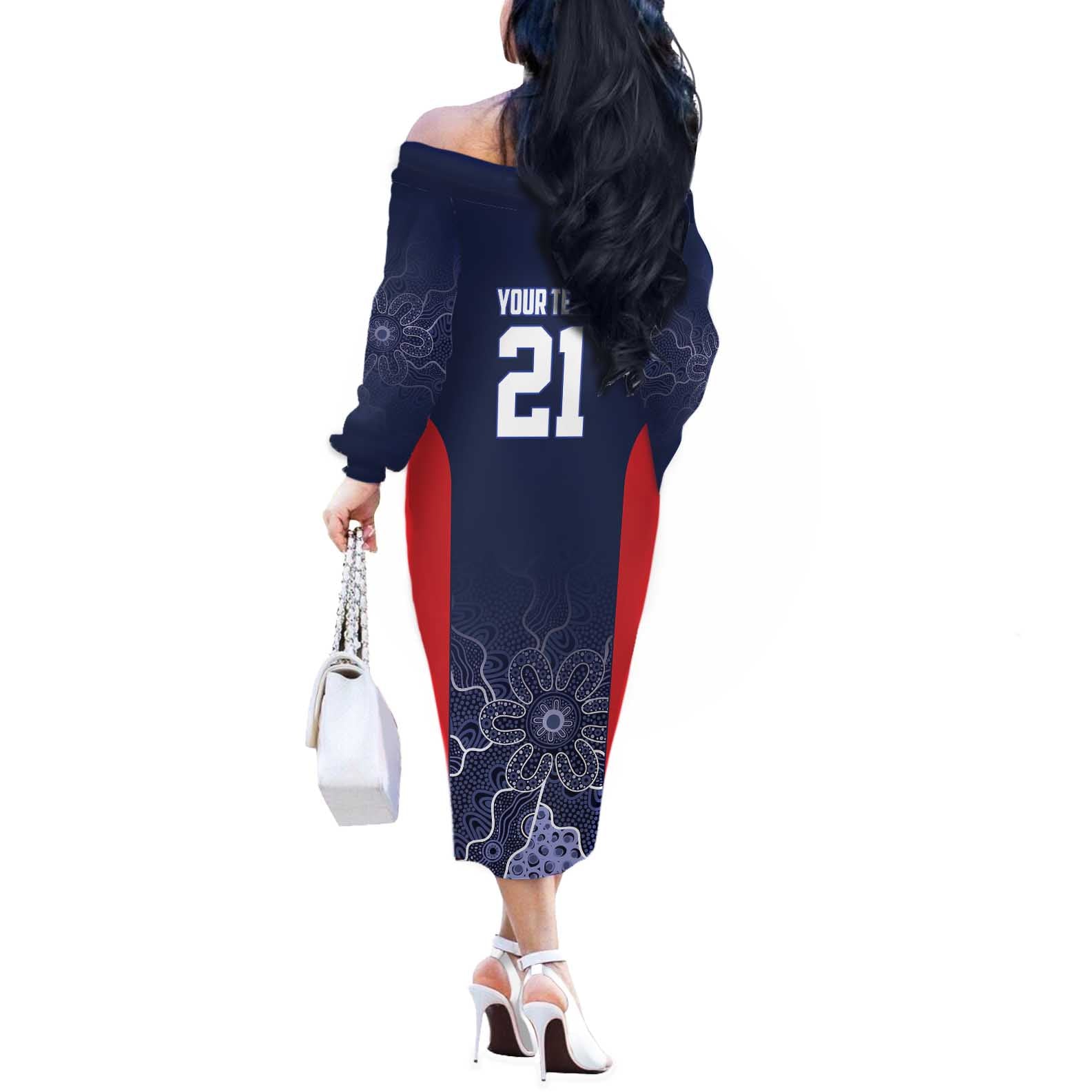 Basketball Custom Adelaide Off The Shoulder Long Sleeve Dress Simple Australian Dot Art - Aussie Hoodie