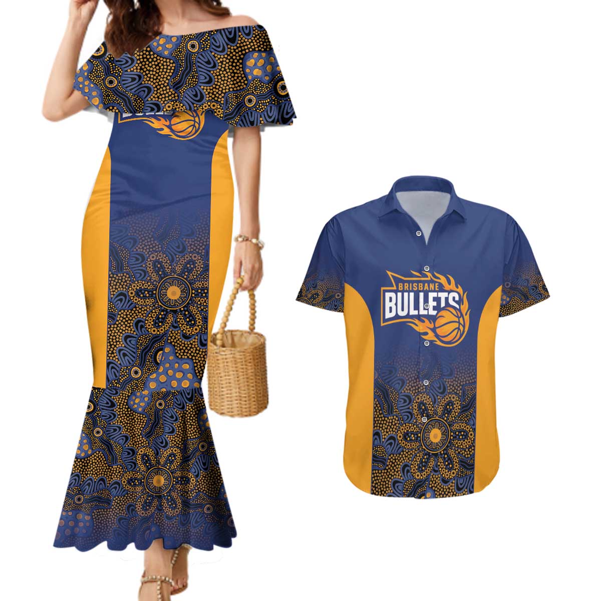 Basketball Custom Brisbane Couples Matching Mermaid Dress and Hawaiian Shirt Simple Australian Dot Art - Aussie Hoodie