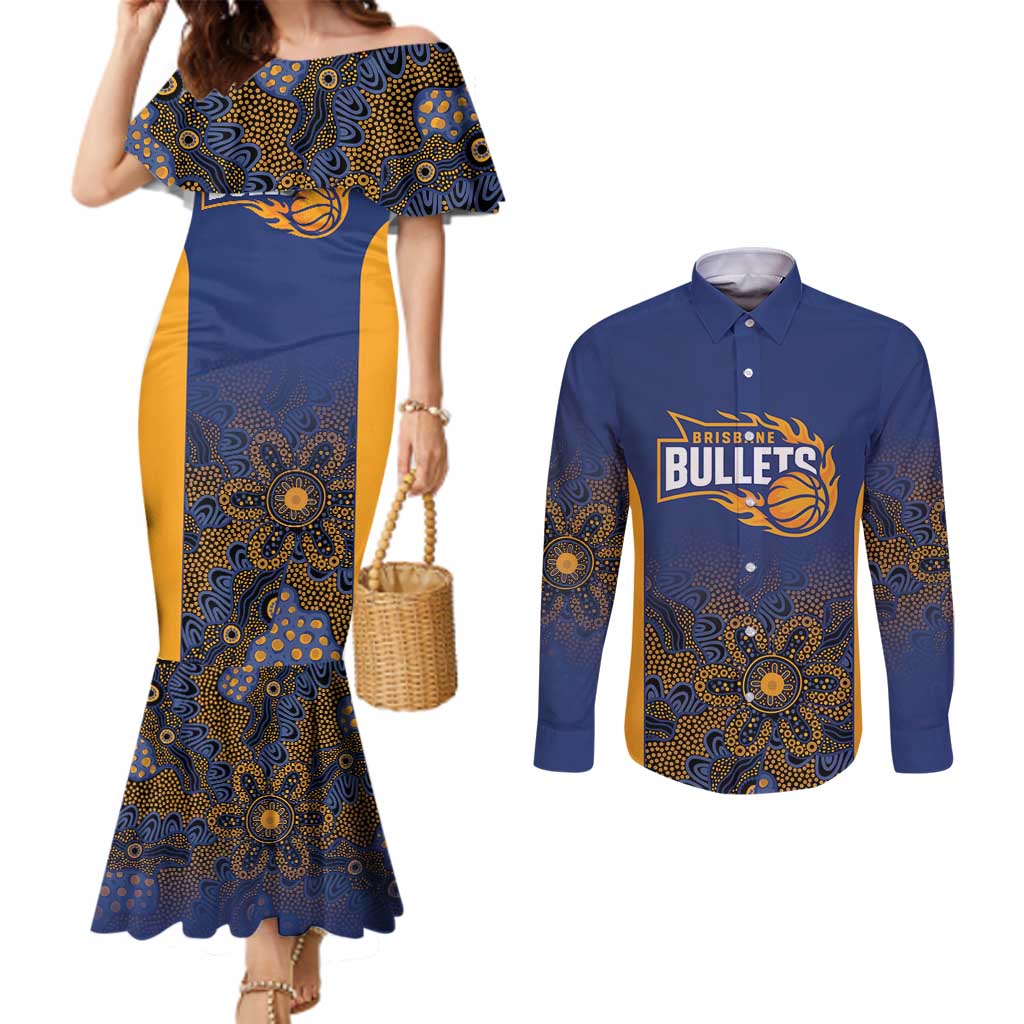 Basketball Custom Brisbane Couples Matching Mermaid Dress and Long Sleeve Button Shirt Simple Australian Dot Art - Aussie Hoodie