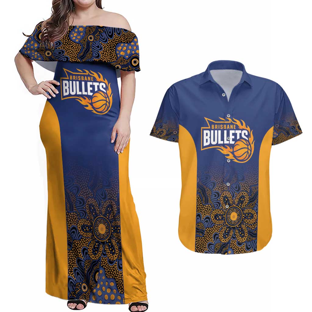 Basketball Custom Brisbane Couples Matching Off Shoulder Maxi Dress and Hawaiian Shirt Simple Australian Dot Art - Aussie Hoodie