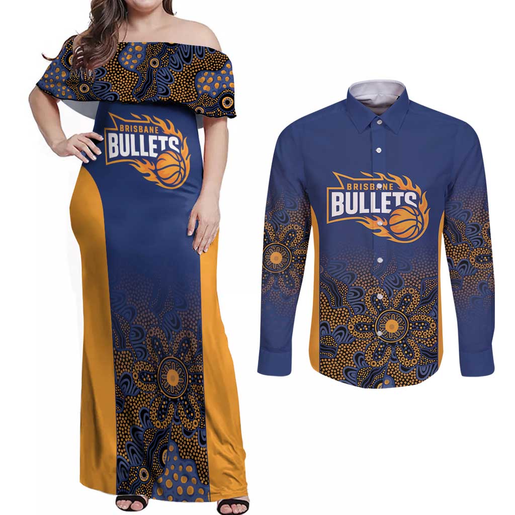 Basketball Custom Brisbane Couples Matching Off Shoulder Maxi Dress and Long Sleeve Button Shirt Simple Australian Dot Art - Aussie Hoodie