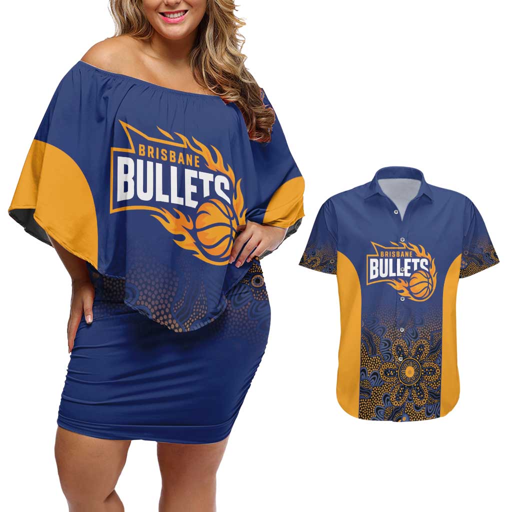 Basketball Custom Brisbane Couples Matching Off Shoulder Short Dress and Hawaiian Shirt Simple Australian Dot Art - Aussie Hoodie