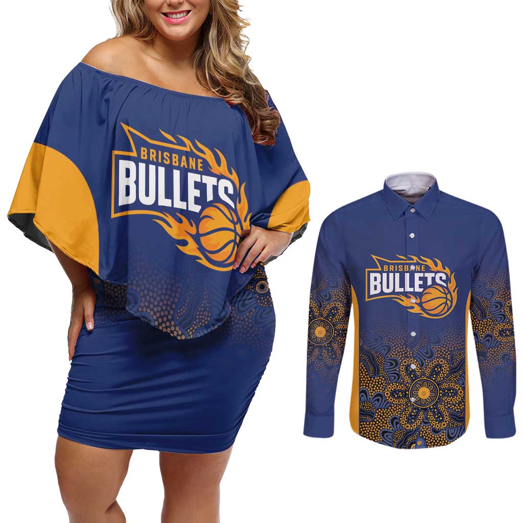 Basketball Custom Brisbane Couples Matching Off Shoulder Short Dress and Long Sleeve Button Shirt Simple Australian Dot Art - Aussie Hoodie
