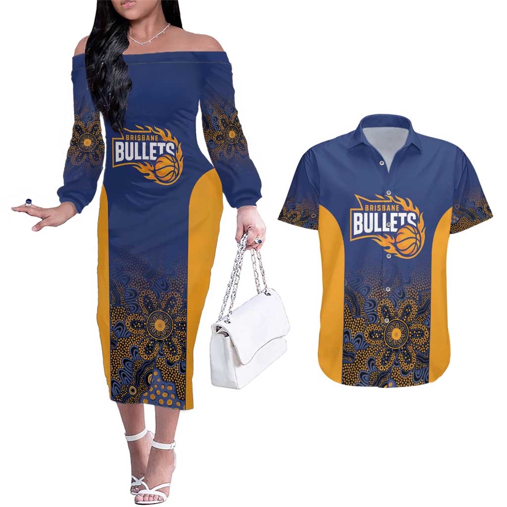 Basketball Custom Brisbane Couples Matching Off The Shoulder Long Sleeve Dress and Hawaiian Shirt Simple Australian Dot Art - Aussie Hoodie
