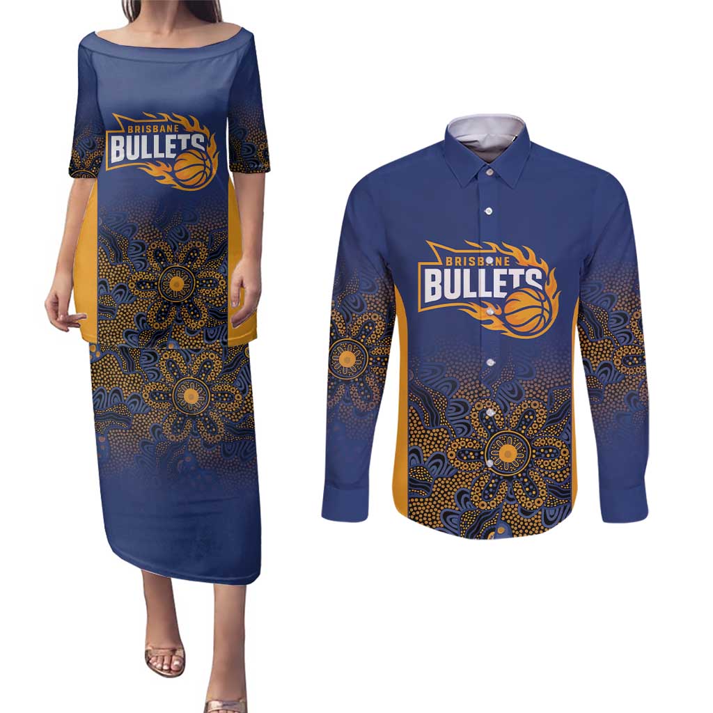 Basketball Custom Brisbane Couples Matching Puletasi and Long Sleeve Button Shirt Simple Australian Dot Art - Aussie Hoodie
