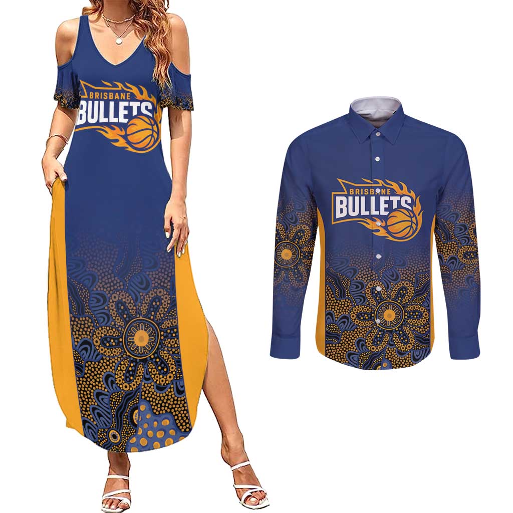 Basketball Custom Brisbane Couples Matching Summer Maxi Dress and Long Sleeve Button Shirt Simple Australian Dot Art - Aussie Hoodie