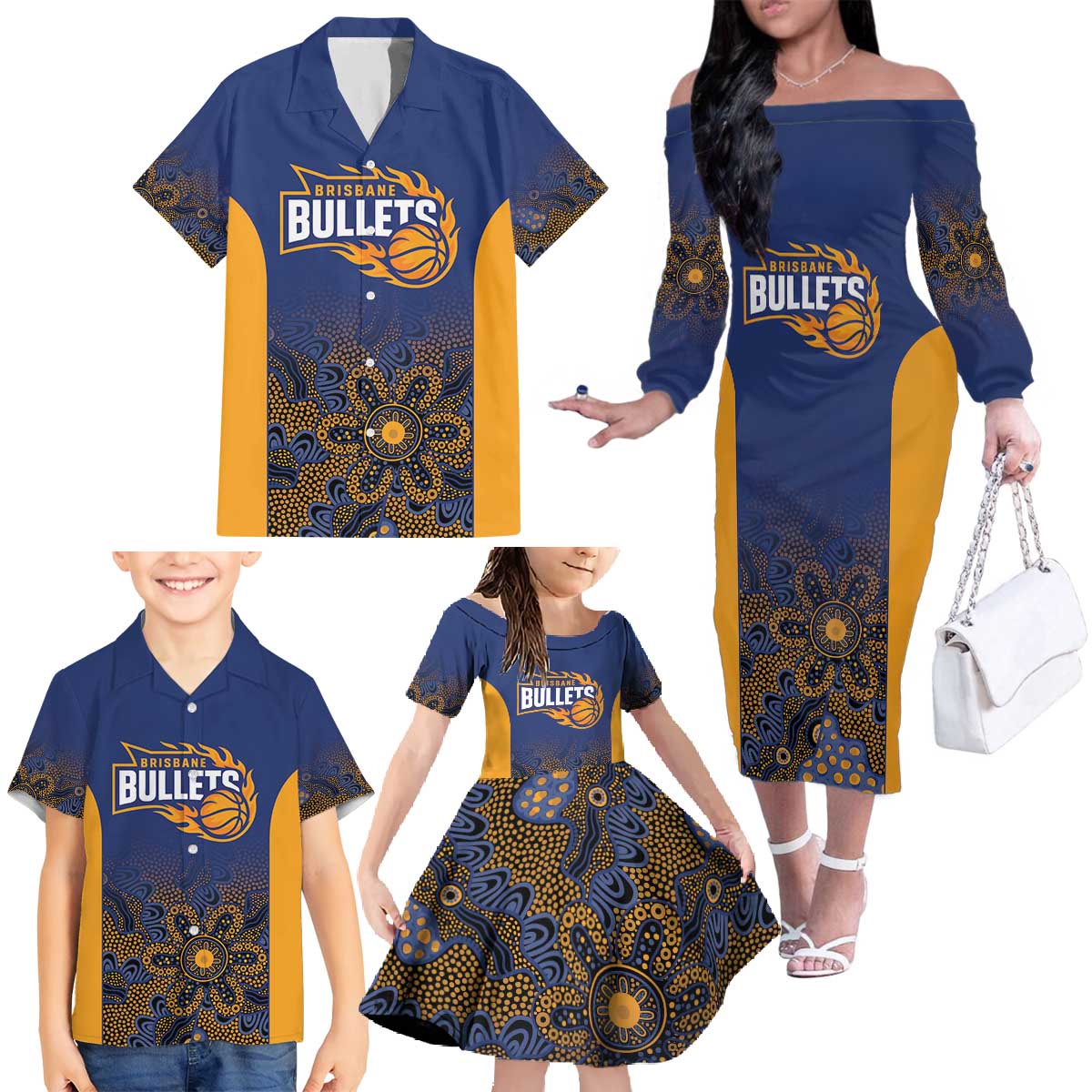 Basketball Custom Brisbane Family Matching Off The Shoulder Long Sleeve Dress and Hawaiian Shirt Simple Australian Dot Art - Aussie Hoodie