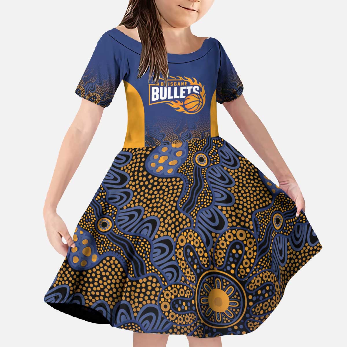 Basketball Custom Brisbane Family Matching Off The Shoulder Long Sleeve Dress and Hawaiian Shirt Simple Australian Dot Art - Aussie Hoodie